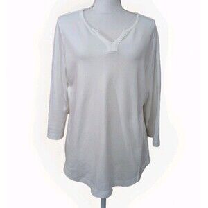 Kim Rogers Women’s L White 3/4 Sleeve V-Neck Pull Over Casual Top